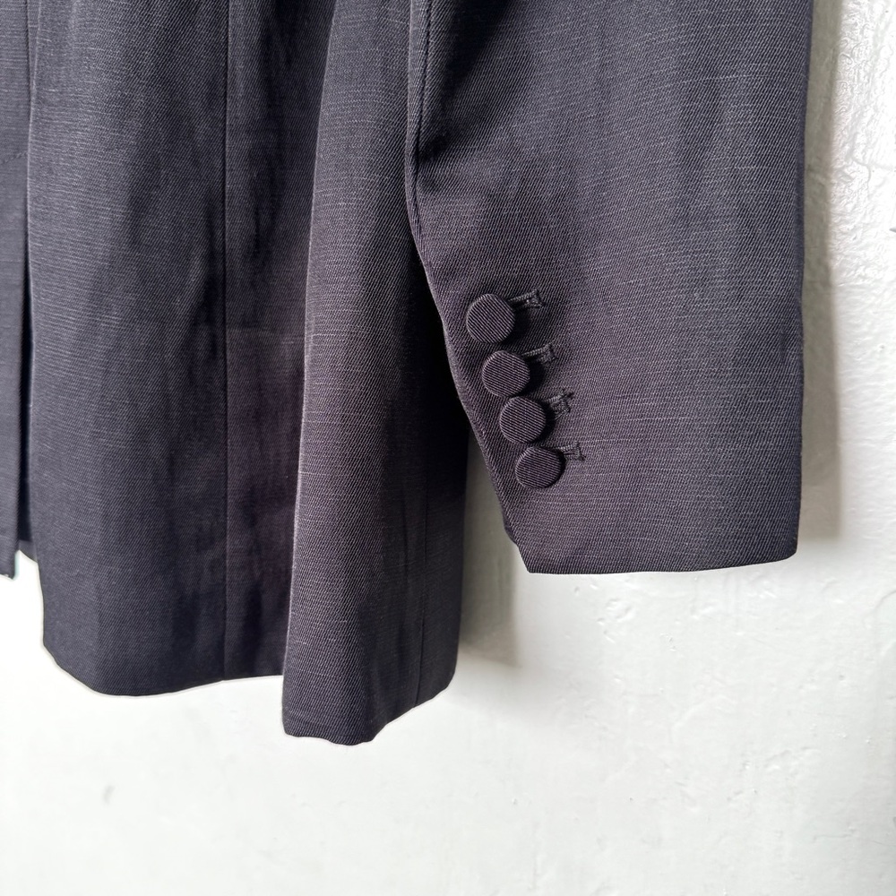 Express Black Linen-Blend One Button Cinched Boyfriend Blazer Size L - Picture 6 of 14